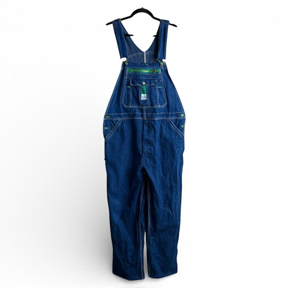 Vintage Liberty Denim Workwear Overalls with Green Accent Stitching